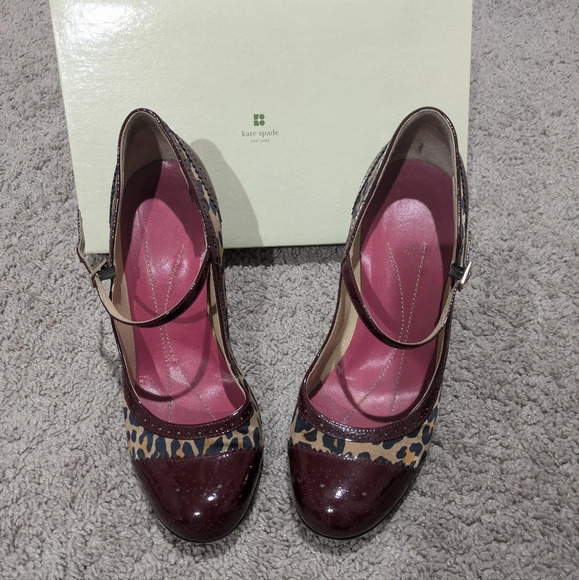 Kate Spade Heels Size 9.5 Red Kelsey Leopard Print Mary Jane Pumps - Picture 2 of 8